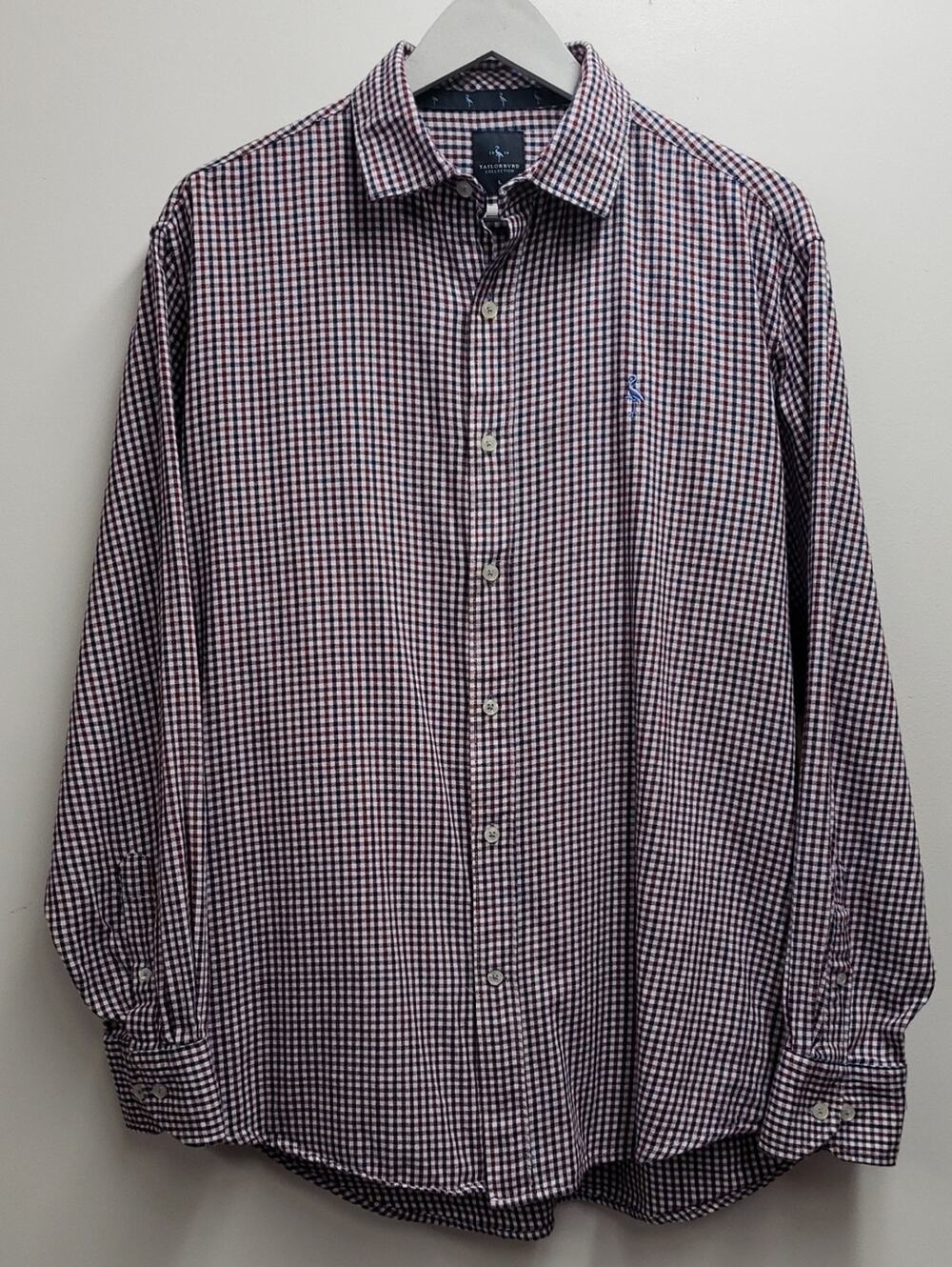Taillorbyrd Gingham Button-Down Shirt Burgundy & Navy Mens Large Long Sleeve